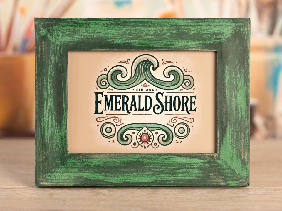 a picture frame with the words emerald shore on it