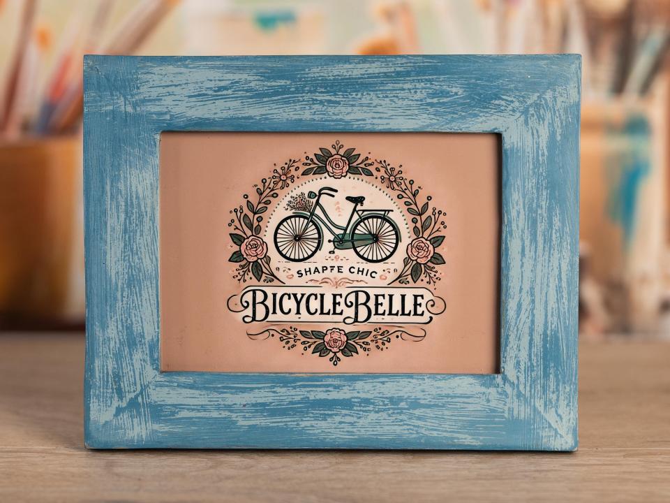 a picture frame with a picture of a bicycle on it